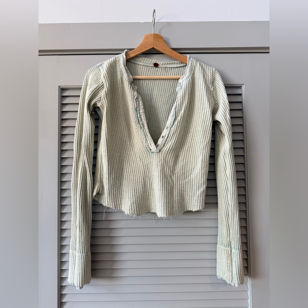 Free People Thermal Henley Waffle Crop Top